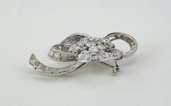 Vintage 1950s Floral Diamond Platinum Brooch, 6.00ct Total