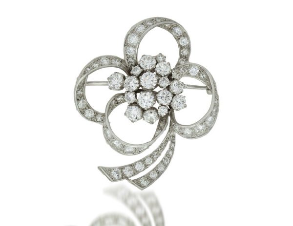Vintage 1950s Floral Diamond Platinum Brooch, 6.00ct Total