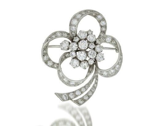 Vintage 1950s Floral Diamond Platinum Brooch, 6.00ct Total