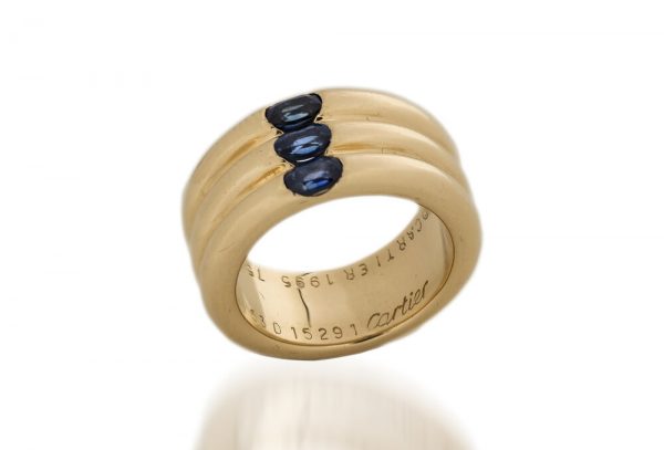 Vintage Cartier Triple Band Sapphire Ring in 18ct Yellow Gold