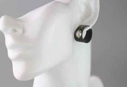 Vintage Marsh & Co. Steel Diamond Cultured Pearl and White Gold Earrings circa 1930's