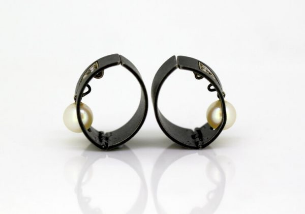 Vintage Marsh & Co. Steel Diamond Cultured Pearl and White Gold Earrings circa 1930's