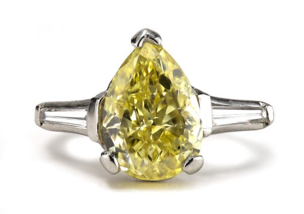 4.01ct Fancy Intense Yellow Diamond Platinum Ring