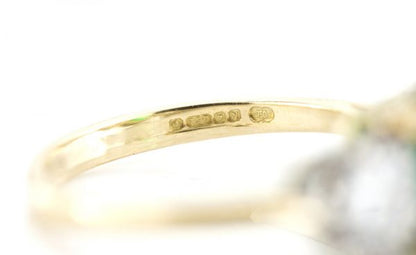 Vintage 2.2ct Natural Zambian Emerald and Diamond Three Stone Engagement Ring