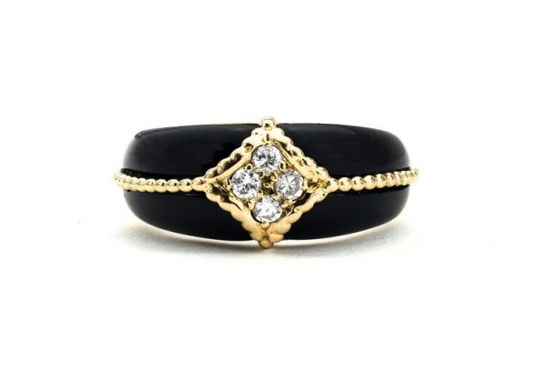 Van Cleef and Arpels Onyx and Diamond Ring in 18ct Yellow Gold