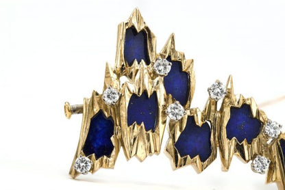 Vintage Swiss 18ct Gold Brooch with Diamonds and Lapis Lazuli