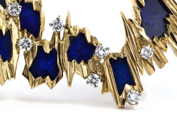 Vintage Swiss 18ct Gold Brooch with Diamonds and Lapis Lazuli