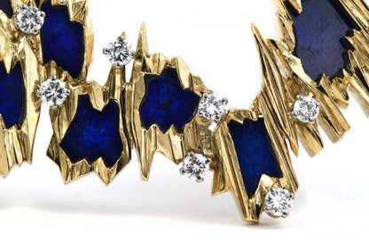 Vintage Swiss 18ct Gold Brooch with Diamonds and Lapis Lazuli