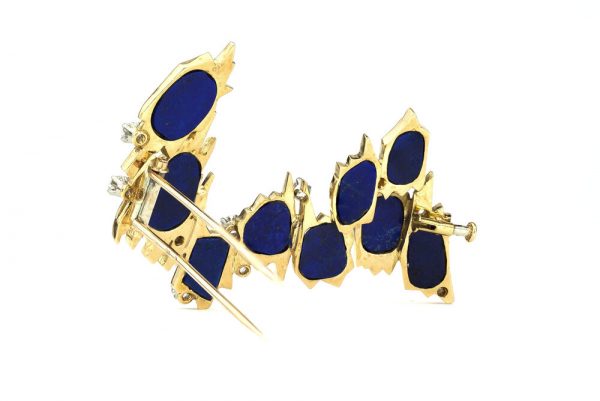 Vintage Swiss 18ct Gold Brooch with Diamonds and Lapis Lazuli