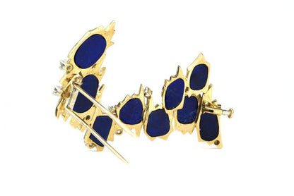 Vintage Swiss 18ct Gold Brooch with Diamonds and Lapis Lazuli