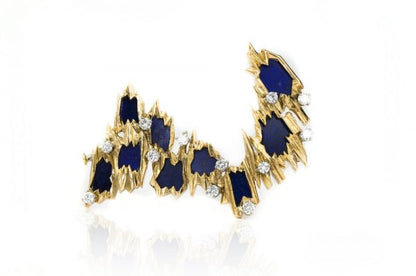 Vintage Swiss 18ct Gold Brooch with Diamonds and Lapis Lazuli