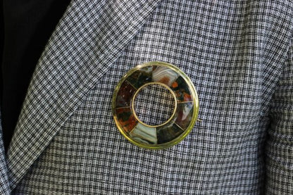 Antique Victorian 18ct Scottish Agate Round Brooch and Pendant , Circa 1870's