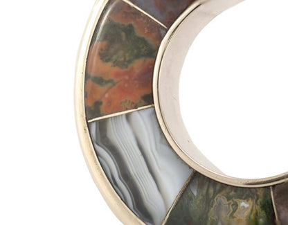 Antique Victorian 18ct Scottish Agate Round Brooch and Pendant , Circa 1870's