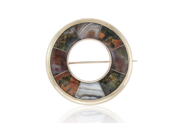 Antique Victorian 18ct Scottish Agate Round Brooch and Pendant , Circa 1870's