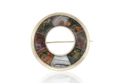 Antique Victorian 18ct Scottish Agate Round Brooch and Pendant , Circa 1870's