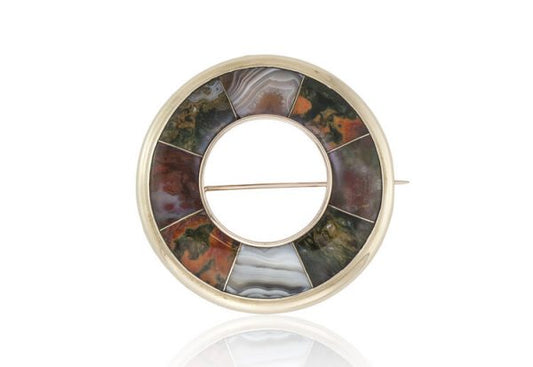 Antique Victorian 18ct Scottish Agate Round Brooch and Pendant , Circa 1870's