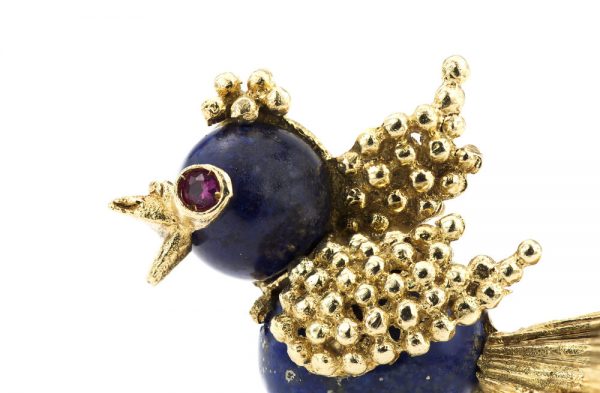 Vintage 1950s Lapis Lazuli Gold Bird Brooch