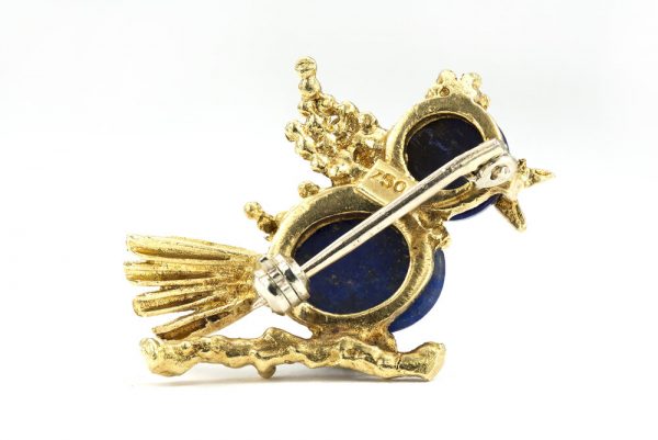 Vintage 1950s Lapis Lazuli Gold Bird Brooch