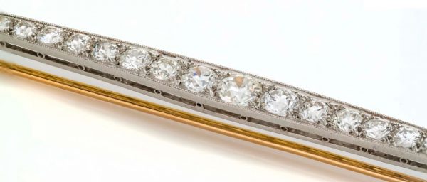 Vintage Round Cut Diamond Platinum Bar Brooch