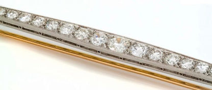 Vintage Round Cut Diamond Platinum Bar Brooch