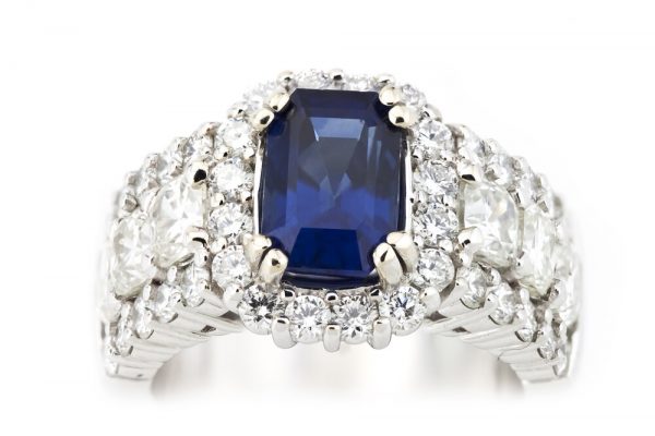 2.81ct Natural Corundum Sapphire and Diamond 18ct White Gold Ring