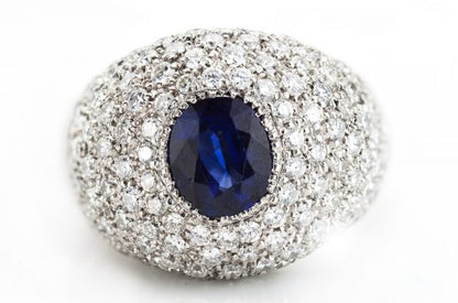 Natural Sapphire and Diamond Dome Ring, 18ct White Gold