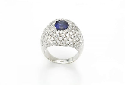 Natural Sapphire and Diamond Dome Ring, 18ct White Gold