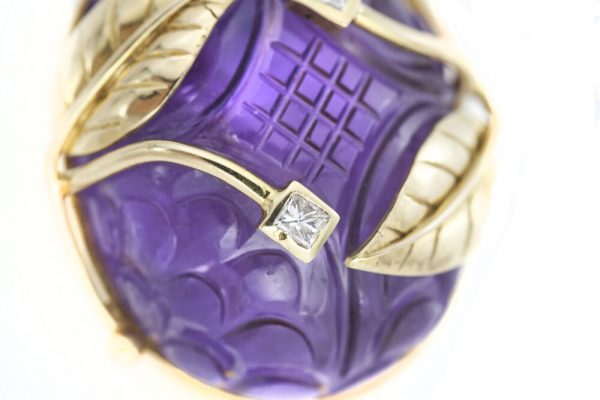 Vintage 140ct Carved Amethyst and Diamond Pendant, 18ct Gold