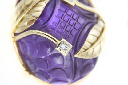 Vintage 140ct Carved Amethyst and Diamond Pendant, 18ct Gold