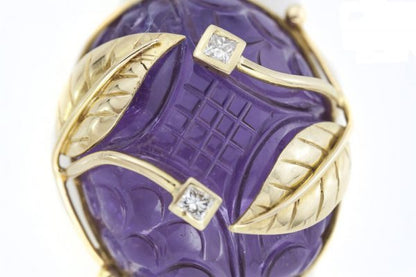 Vintage 140ct Carved Amethyst and Diamond Pendant, 18ct Gold