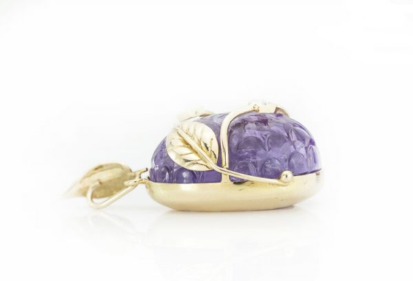Vintage 140ct Carved Amethyst and Diamond Pendant, 18ct Gold
