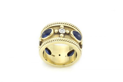 Vintage Byzantine Style Sapphire and Diamond Band Ring, 18ct Gold