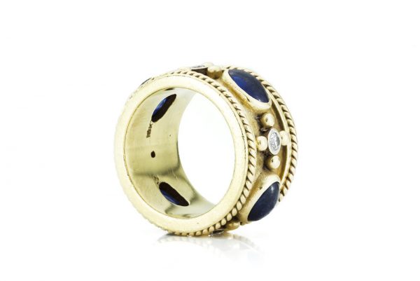 Vintage Byzantine Style Sapphire and Diamond Band Ring, 18ct Gold