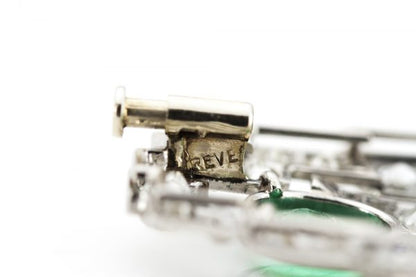 Antique Art Deco Emerald and Diamond Brooch, Platinum