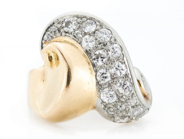 Antique Art Nouveau Diamond Swirl Motif Ring, 18ct Gold