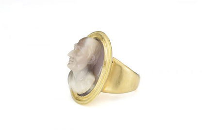 Antique Georgian 22ct Gold Hardstone Cameo Ring Attributed to Antonio Berini