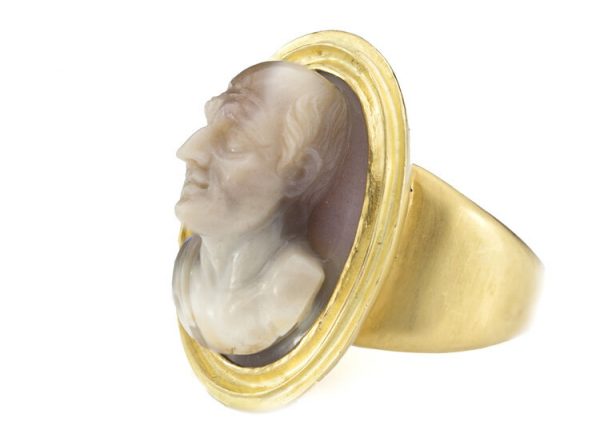 Antique Georgian 22ct Gold Hardstone Cameo Ring Attributed to Antonio Berini