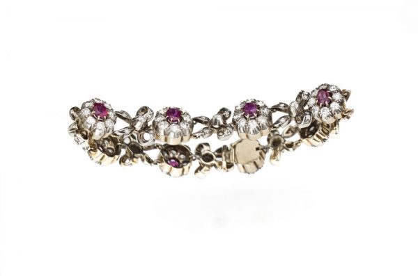 Fine Antique Victorian Ruby and Diamond Cluster Bracelet, 4.15ct
