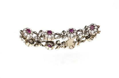 Fine Antique Victorian Ruby and Diamond Cluster Bracelet, 4.15ct