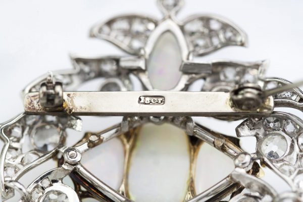 Antique Victorian Opal and Diamond Brooch, Platinum