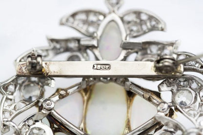 Antique Victorian Opal and Diamond Brooch, Platinum