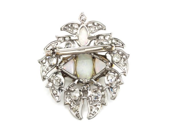 Antique Victorian Opal and Diamond Brooch, Platinum