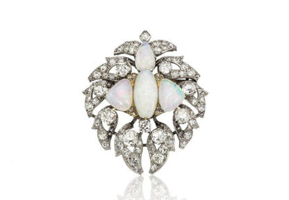 Antique Victorian Opal and Diamond Brooch, Platinum