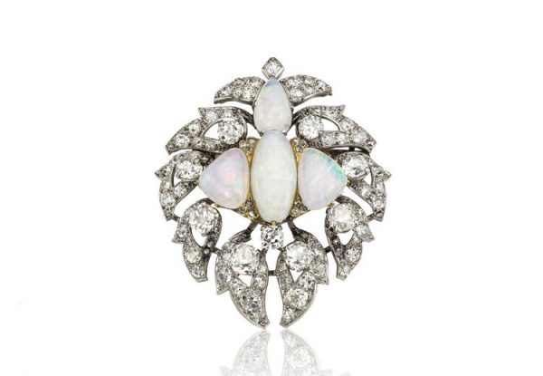 Antique Victorian Opal and Diamond Brooch, Platinum