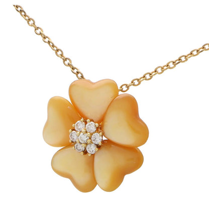 Vintage Mother of Pearl and Diamond Flower Pendant Necklace