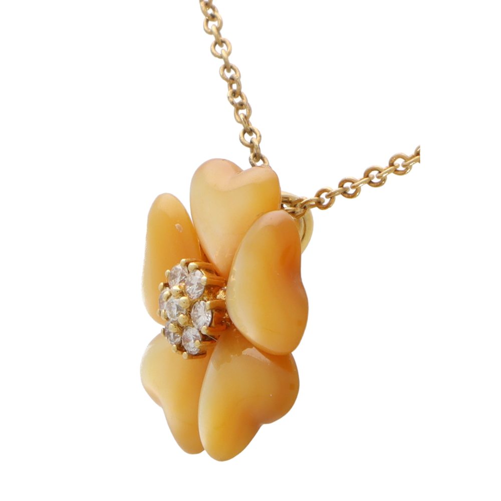 Vintage Mother of Pearl and Diamond Flower Pendant Necklace