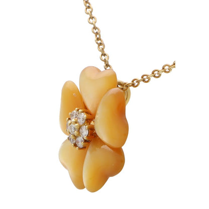 Vintage Mother of Pearl and Diamond Flower Pendant Necklace