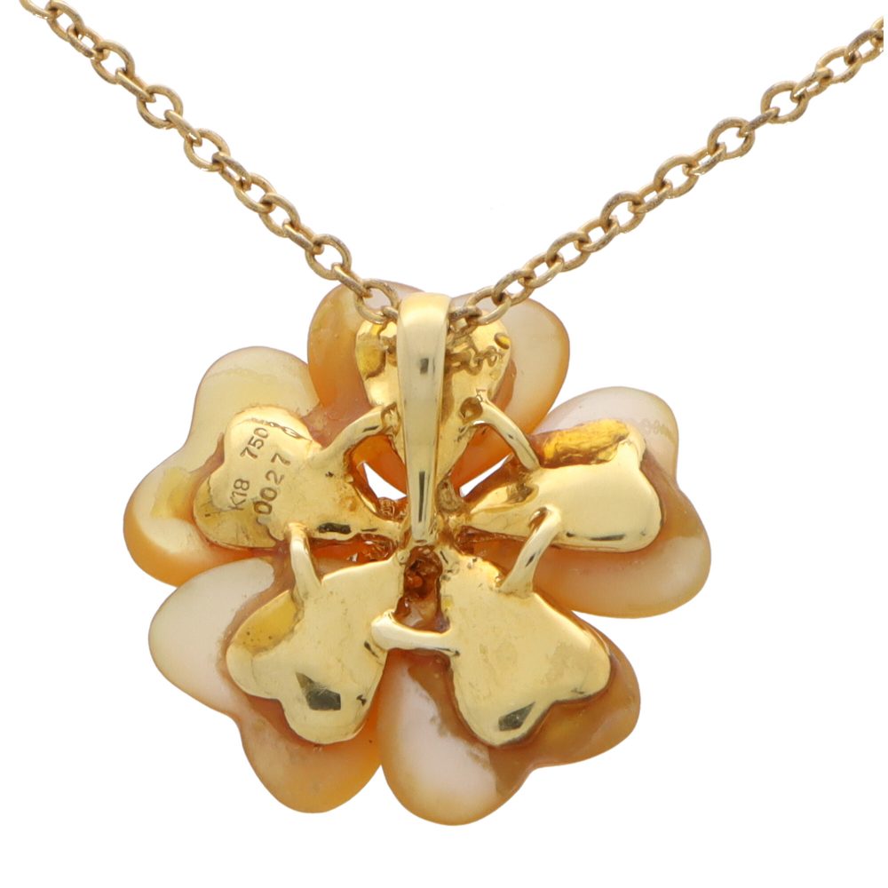 Vintage Mother of Pearl and Diamond Flower Pendant Necklace