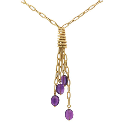 Vintage Italian Gold Amethyst Tassel Necklace