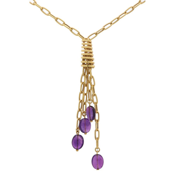 Vintage Italian Gold Amethyst Tassel Necklace